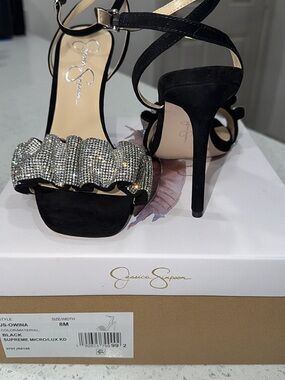 Jessica Simpson Black Crystal-Embellished Stiletto Sandals